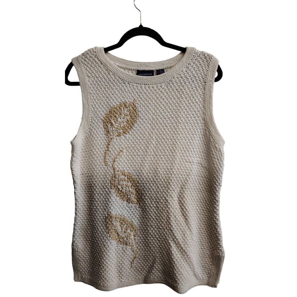 Liz Claiborne Lizsport‎ Women's Medium Knit Brown Leaf Pattern Knit Sweater Vest